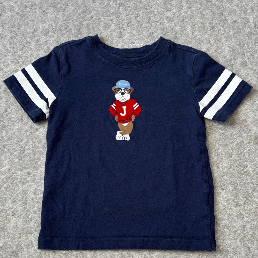 Janie and Jack Navy Tee with Dog and Striped Sleeves